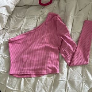 One shoulder pink crop top open back
